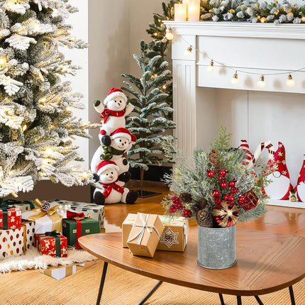 Hollyone 2 Pack Christmas Tree Potted Plant 12" Artificial Small Christmas Table Decorations with Christmas Ball Ornaments Fake Berries Pine Cones for Indoor Home Office Xmas Party Centerpieces Decor