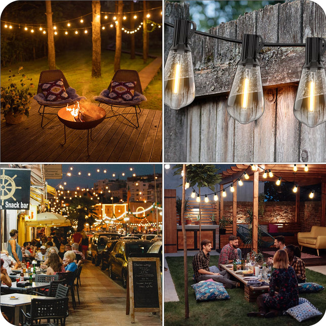 Outdoor String Lights 50ft ST38 Patio Lights with Waterproof Shatterproof 25(+2) LED Bulbs,Outside Hanging Vintage Edison Lights for Porch, Deck, Garden, Backyard, Balcony, 2700K Dimmable