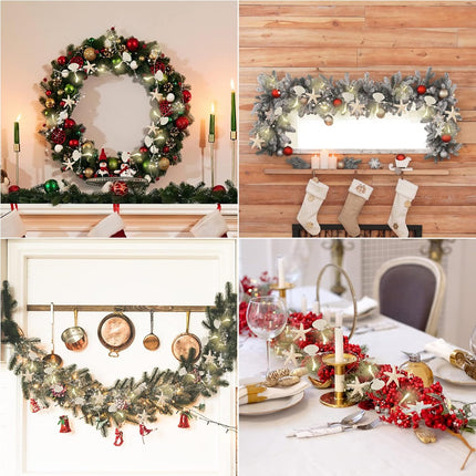 9.8 Feet Christmas White Berry Sea Star Seashells Beaded Beach Ocean Decor String Lights with 30 LED Lights Garland Decor Decorative Christmas Garland for Christmas Tree Home Decoration Supplies