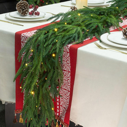 Jin&Bao 6FT Real Touch Norfolk Pine Garlands, Christmas Garland with Lights, Christmas Decorations for Mantel Stairs Table Runner Outdoor Indoor Winter Decor, 50 LED with Timer 8 Modes