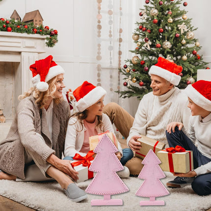 Pink Table Top Christmas Tree, Wooden Christmas Tree for Mantel Tabletop Centerpiece Home, Farmhouse Christmas Decor, Small Christmas Trees for Table Xmas Holiday Decorations