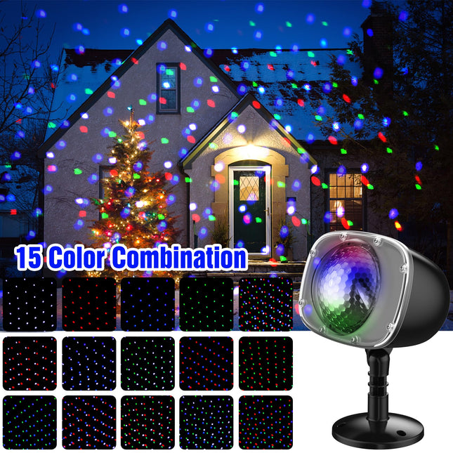 Christmas Projector Lights Outdoor,15 Colors Rotating Falling Snow Projection with Remote for Xmas Moving Points Landscape Lights for Home Indoor Yard Garden Party and for Show Club Pub Decorations