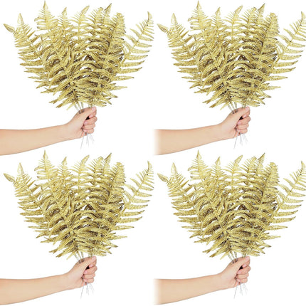 Xinnun Christmas Glitter Leaves Artificial Tropical Leaf Christmas Tree Sprays Glitter Leaf Garland Flashing Christmas Picks DIY Bouquet Stem Floral Branches for Wedding Xmas Wreath (Gold,48 Pcs)