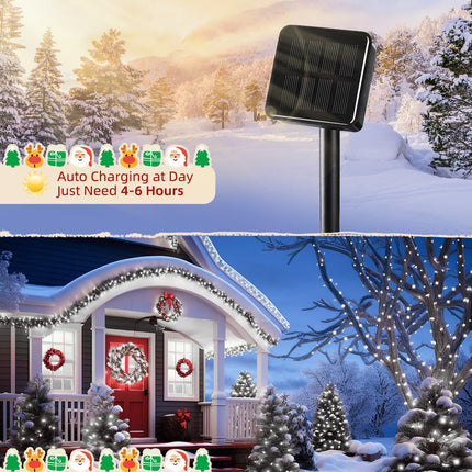 Brightown Solar Christmas Lights Outdoor, 9.8Ft 120 LED Solar String Lights for Outside with 8 Modes, Solar Cluster Lights Twinkle Light Waterproof for Yard Fence Xmas Tree Decorations, Cool White