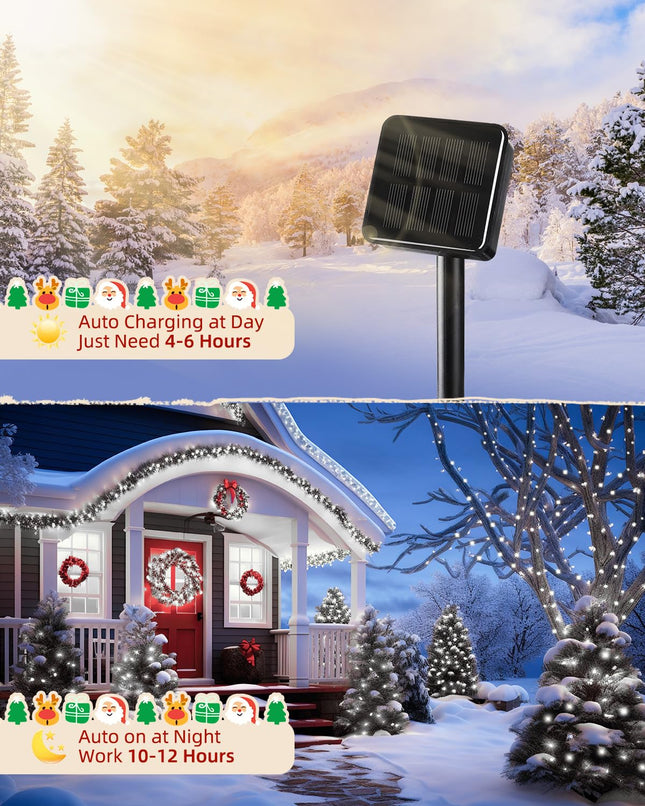 Brightown Solar Christmas Lights Outdoor, 9.8Ft 120 LED Solar String Lights for Outside with 8 Modes, Solar Cluster Lights Twinkle Light Waterproof for Yard Fence Xmas Tree Decorations, Cool White