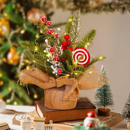 Mini Christmas Tree Set Small Christmas Tree Tabletop Christmas Tree Artificial Christmas Tree with Candy and Lights, Tabletop Small Xmas Tree for Holiday Indoor DIY Christmas Decor-Candy