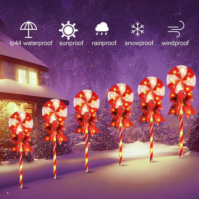 VIHOSE 2 Sets Christmas Lollipop Pathway Lights Christmas Yard Decorations 8 Modes LED Lollipop Marker Lights Waterproof Landscape Lights for Xmas Outsides Yard Garden Patio Walkway(Lollipop)