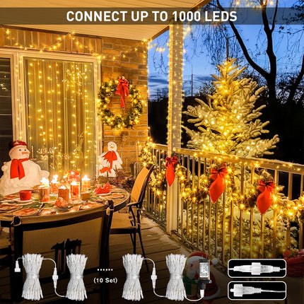 JMEXSUSS Connectable Warm White Christmas Lights Indoor, 8 Modes Christmas Tree Lights Plug in Twinkle Fairy String Lights for Bedroom, 33ft 100 LED Christmas Lights Outdoor for Christmas Tree Decor