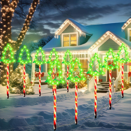 VIHOSE 10 Pack Christmas Pathway Lights 170 LED Outdoor Christmas Tree Stake Light with 8 Lighting Modes Christmas Decorations Waterproof Light Plug-in Lighted Markers for Garden Yard Decor