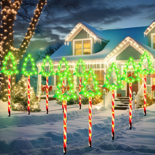 VIHOSE 10 Pack Christmas Pathway Lights 170 LED Outdoor Christmas Tree Stake Light with 8 Lighting Modes Christmas Decorations Waterproof Light Plug-in Lighted Markers for Garden Yard Decor