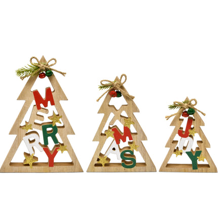 3 Christmas Trees Wooden Table Decorations Centerpiece Block Holiday Cut Out Tree Tiered Tray Wood Tabletop Sign Decor 3 Sizes for Office Dining Room Mantle Home Xmas Wood Party Supplies