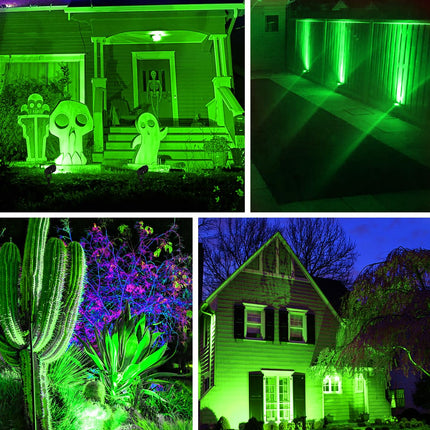 Halloween Green Landscape Lights Outdoor, 14 LED Landscape Lighting with US Plug, IP65 Waterproof Spotlights for Tree Yard Garden Pathway Christmas St. Patrick's Day Decor 2 Pack