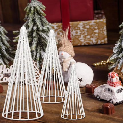 3 Pcs Christmas Cone Trees Metal White Christmas Tree Decorations 6, 8, 10 Inch Snowflake Christmas Tabletop Centerpiece Decoration for Xmas Holiday Desktop Table Party