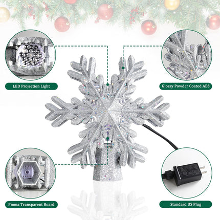 Sanniu Christmas Tree Topper - Christmas Tree Topper Lighted with 3D Rotating - LED Hollow Glitter Projector - Christmas Tree Topper for Christmas Tree Decorations (Sliver Snowflake)