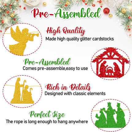 Merry Christmas Decoration For Unto Us A Child is Born Sign Banner Nativity Garland Decor Let Jesus Light Yours Way God Xmas Bible Religious Holiday Year theme Party Event Anniversary Celebration