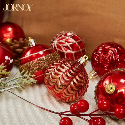 Pack of 16 Shatterproof Hanging Christmas Tree Balls with Hooks - 2.36 Inches Ball Ornaments for Xmas Tree Decoration, Red Gold Plastic Ball Baubles for Xmas Tree Wreath Garlands Party Decorations