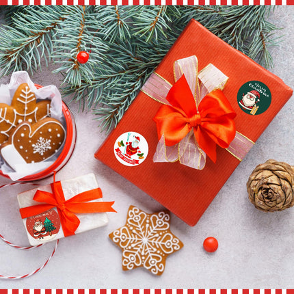 Partywind 1500 PCS Christmas Stickers for Kids, Self-Adhesive Holiday Decorative Stickers Labels for Christmas Decorations, Santa Snowman Stickers for Cards/Scrapbooking Decor (3 Rolls)