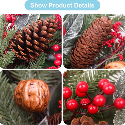 24 Inch Christmas Wreath Green Leaves Wreath for Front Door Artificial Eucalyptus Wreath with Berry and Pine Branches Christmas Decorations Indoor and Outdoor