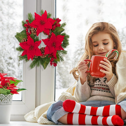 MARTINE MALL 2 Pcs Christmas Candle Rings, 12 In Artificial Poinsettia Candle Rings, Red Berry Gold Pinecones Candle Ring Holder Christmas Decoration for Pillars Rustic Wedding Centerpiece Table Decor