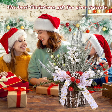 LOLStar Christmas Trees, Tabletop Artificial Mini Christmas Tree Decorations with Christmas Ball Ornaments Pine Cone Red White Berry for Xmas Fireplace Mantel Party Winter Indoor Outdoor Decoration