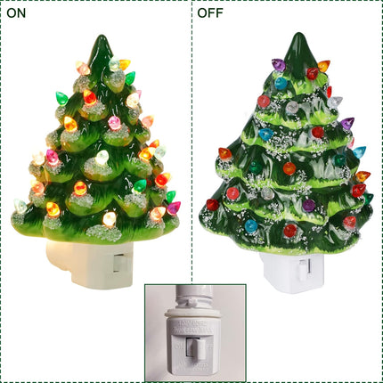 Blissun Ceramic Christmas Tree Night Light, 6" Snow-Capped Christmas Decorative Ceramic Tree