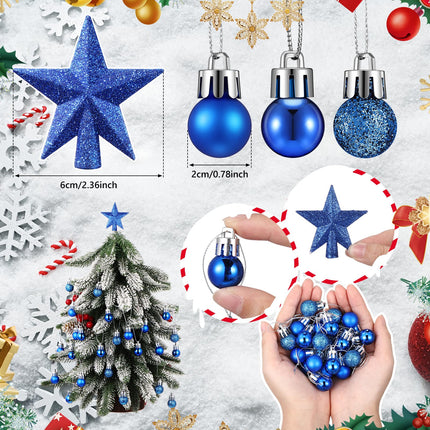 25 Pcs Mini Christmas Balls Ornaments Set Christmas Tree Decoration 0.79 Inch Christmas Ball Christmas Tree Topper Star Xmas Tree Hanging Ornaments for Party Decoration(Blue)