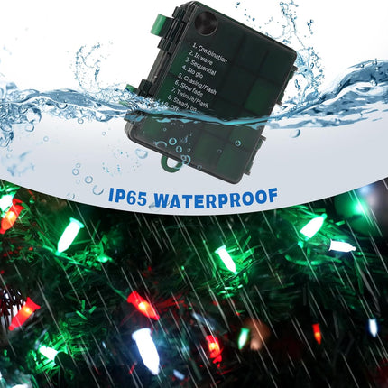 100 LED Christmas String Lights with Remote - 33ft Mini Bulb Battery String Lights - Fairy Lighting Decor for Indoor Decor Greenery Wreath Lawn Bedroom Christmas Decorations - Red White Green