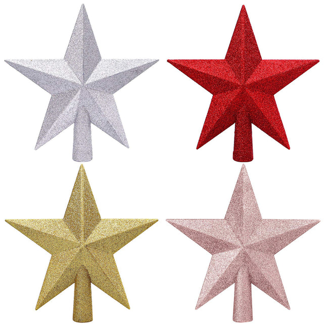 Aneco 4 Pieces 4 Inches Glitter Mini Christmas Tree Topper Mini Xmas Tree Topper Ornaments for Small Christmas Tree Decoration