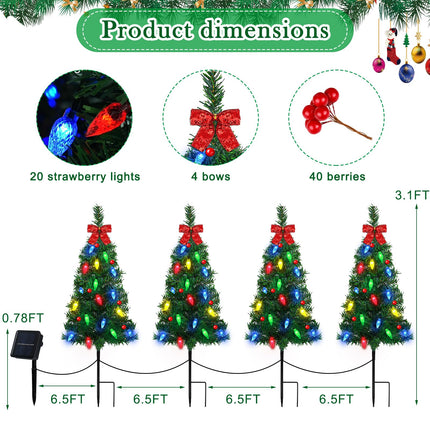 4 Pcs 37In Solar Christmas Tree Lights Solar Outdoor Christmas Tree with Waterproof 80 Lights Christmas Solar Lights Christmas Outdoor Light for Decor Garden Yard Pathway