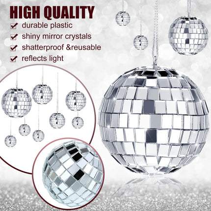 MTLEE Christmas Disco Balls Ornaments Hanging Mini Mirror Disco Balls with Rope Different Size Cake Topper Bulk Disco Themed Party Decorations Birthday Supplies(2.4 Inch, 2 Inch, 1.6 Inch, 1.2 Inch)