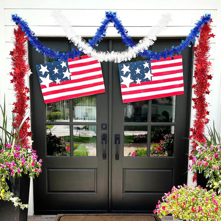3 Pcs 50 Ft 4th of July Patriotic Garland Tinsel Stars Garland Decorations for Memorial Day 4th of July Outdoor Home Holiday Decor Blue, Red, White