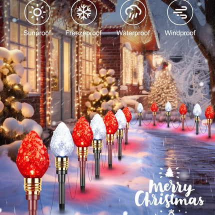 Brightown 2 Pack Strawberry C9 Christmas Pathway Lights Outdoor - Total 34.8 Feet 20 LED Christmas Walkway Lights, Christmas Lights Outdoor Decorations for Yard Lawn Holiday Outside, Red and White