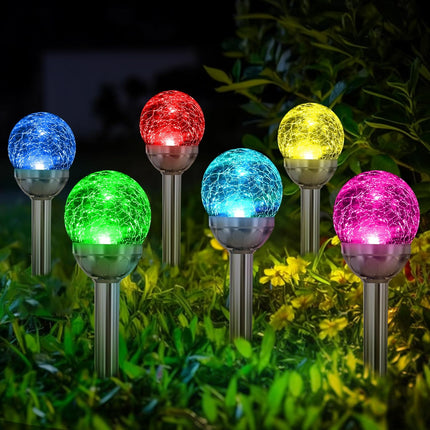 Solpex Solar Garden Lights Outdoor, 3 Pack Multi Color ChangingWhite 2 Modes Solar Powered Glass Ball Garden Lights, Solar