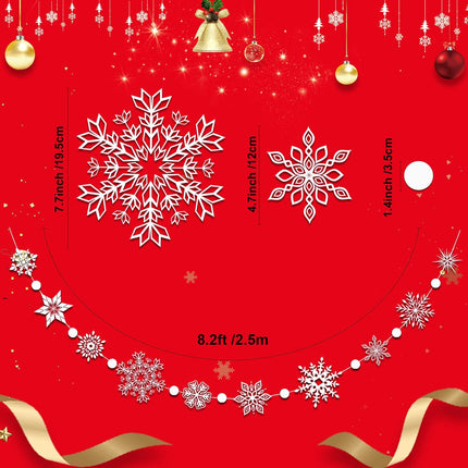 Konsait 16.4ft Winter Snowflake Hanging Garland Christmas Decoration, 2 Strings Snowflakes Ornaments Garland for Christmas Winter Wonderland Holiday Year Party Home Decorations Supplies