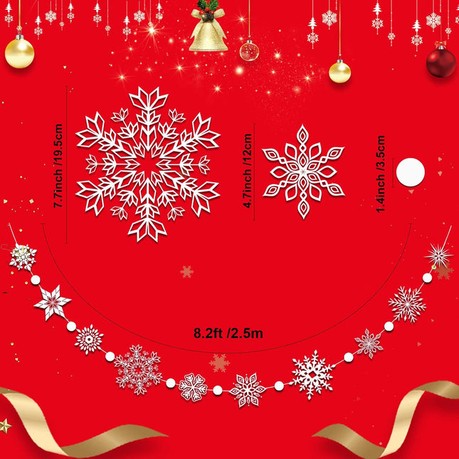 Konsait 16.4ft Winter Snowflake Hanging Garland Christmas Decoration, 2 Strings Snowflakes Ornaments Garland for Christmas Winter Wonderland Holiday Year Party Home Decorations Supplies