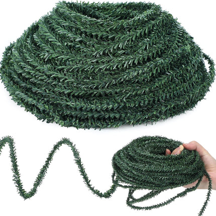 Jutom 100 Feet Christmas Miniature Artificial Pine Garlands Mini Pine Greenery Roping Garlands Mini Thin Pine Garland Pine Wired Stems for Christmas Decorations Crafts and Holiday Outdoor Decor