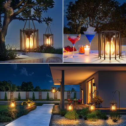 KOOPER Solar Lanterns Outdoor Waterproof, d Bright Hanging Solar Lights Outdoor Lantern, Metal Solar Lantern Decorative, Outdoor Solar Lantern Lights for Yard Patio Christmas Garden Decor 2Pack
