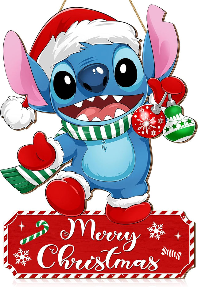 Christmas Cartoon Door Sign Decorations, Merry Christmas Front Door Hanger Wood Hanging Door Wreath, Winter Holiday Cute Wooden Wall Sign Home Party Yard Farmhouse Christmas Tree Decor Blue