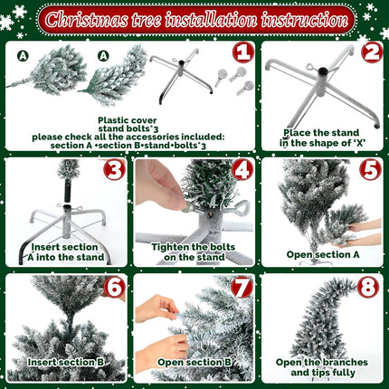 Whimsical Christmas Tree 5 FT Artificial Bendable Christmas Trees White Snow Flocked Holiday Xmas Tree Curved Shape Plastic Trees with Metal Foldable Stand Christmas Decoration Indoor Room