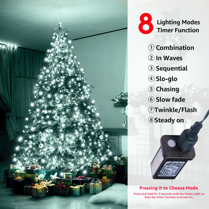 Christmas Tree Lights Christmas Lights Outdoor Indoor 400Led 9.84Ft 10 Lines Christmas Lights with 8 Modes And Timer, Fairy Tree Lights for Wedding Home Party 6Ft - 9Ft Xmas Tree Decor(CoolWhite)