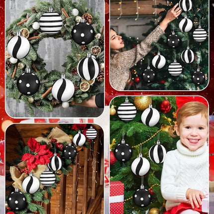 12 Pcs Christmas Ball Ornaments 2.4 Inch Black and White Christmas Hanging Balls Red Green Glittering Balls Elf Plastic Balls for Xmas Tree Decoration(Fresh Style)