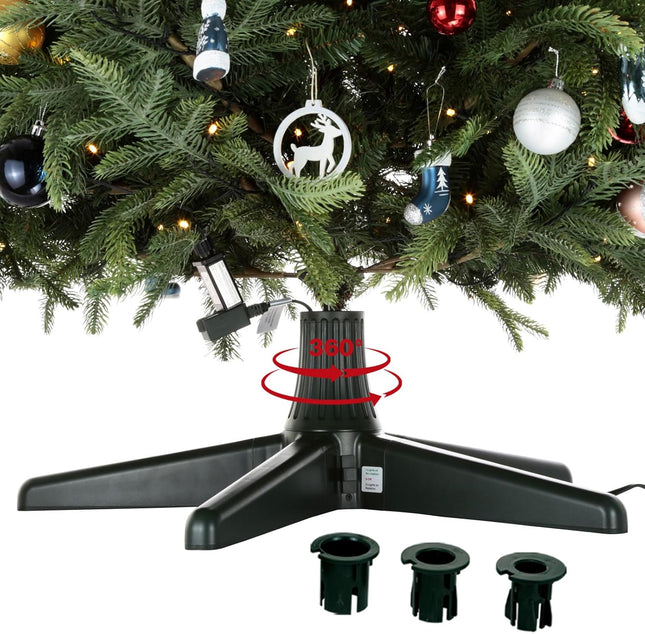 360-Degree Rotating Christmas Tree Stand for Artificial Trees Up to 7.5ft, Silent & Durable Metal Gear & POM Construction, Universal Fit for Most Fake Trees (Green)