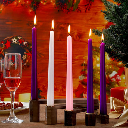 Mifoci 16 Pcs Christmas Advent Walnut Candle Stick and Candle Set 1 Candle Holder Wooden Candlestick Holders and 15 Candle Christmas Advent Wreath and Candle Set Rustic Mantle Holiday Table Decoration