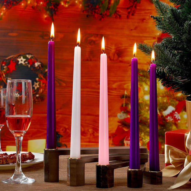 Mifoci 16 Pcs Christmas Advent Walnut Candle Stick and Candle Set 1 Candle Holder Wooden Candlestick Holders and 15 Candle Christmas Advent Wreath and Candle Set Rustic Mantle Holiday Table Decoration