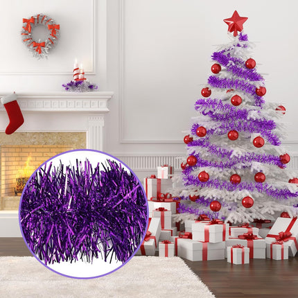 100 Feet Purple Tinsel Garland Christmas Foil Tinsel Garland Decoration Metallic Banner Wall Hanging Tinsel Streamers Garland for Christmas Tree Birthday Party Decorations (3.54" x 100', Purple)
