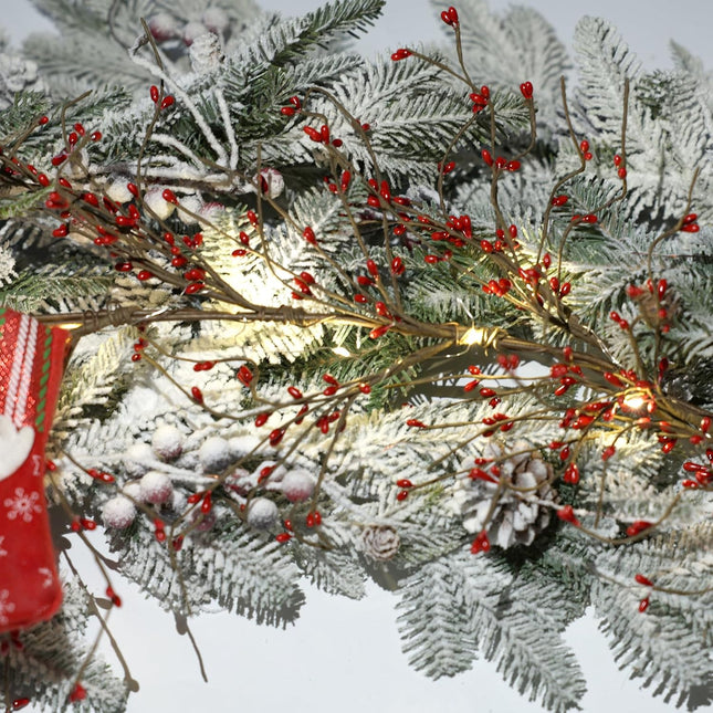 6FT Red Berry Garland with Lights, Artificial Berry Christmas Garland for Indoor and Outdoor Thanksgiving Christmas Decoration, Table Arrangements, Fireplace Mantel, and Centerpiece Decorations