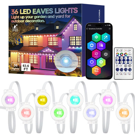 VCOKEN Permanent Outdoor Lights, 63.6ft with 36LED Outdoor Christmas Lights with App Control Remote, DIY Scene Modes Eaves IP65 Waterproof Lights for Christmas, Holiday, Outdoor Decor, Garden Decor