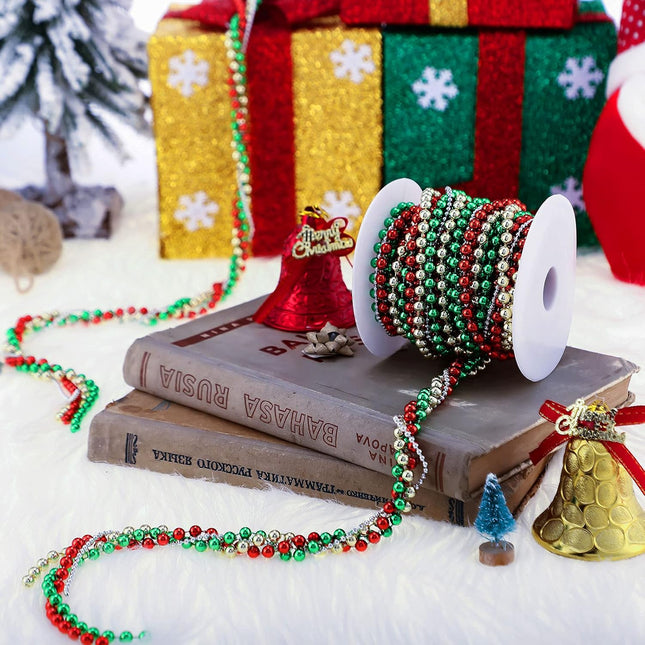 Waydress 15 Feet Christmas Tree Garland Beaded Garland Artificial Pearls Tinsel Beads Garland Red, Green, Gold Silver Twisted Beads Garland for Xmas Party Fireplace Wreath Decor(4 Sets,15 Feet)