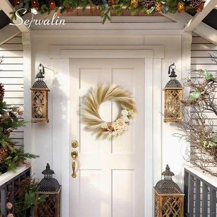 Serwalin 24” Pampas Grass Wreaths, Ivory and Taupe Pampas Wreaths Home Decor, Front Door Decor Pampas Feather Wreath for DIY Arrangement Farmhouse Beach Boho Table Centerpieces Bathroom Bedroom Decor