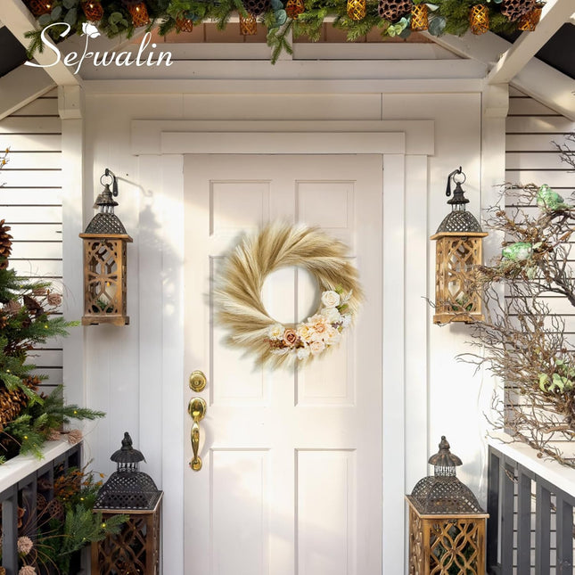 Serwalin 24” Pampas Grass Wreaths, Ivory and Taupe Pampas Wreaths Home Decor, Front Door Decor Pampas Feather Wreath for DIY Arrangement Farmhouse Beach Boho Table Centerpieces Bathroom Bedroom Decor